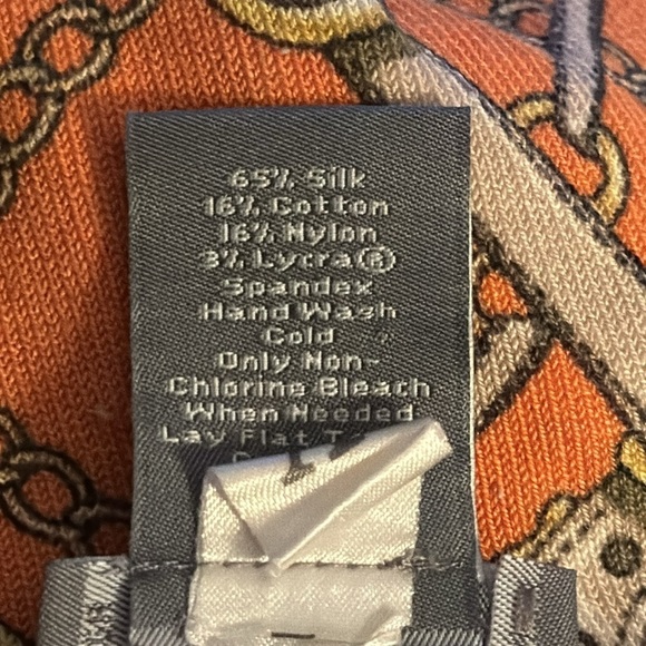 Ann Taylor Sz S silk blend chain buckle belt print orange tan cap sleeve sweater - Picture 5 of 5